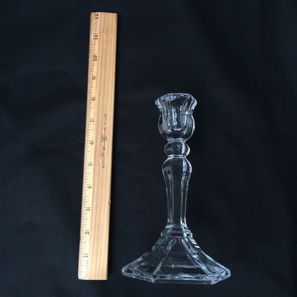 Clear Art Glass Candlestick Holder Hexagonal Base Knobbed Cut Glass Vintage - Picture 5 of 12